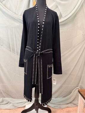 INC International Concepts Black Open Front Cardigan with Studded Trim